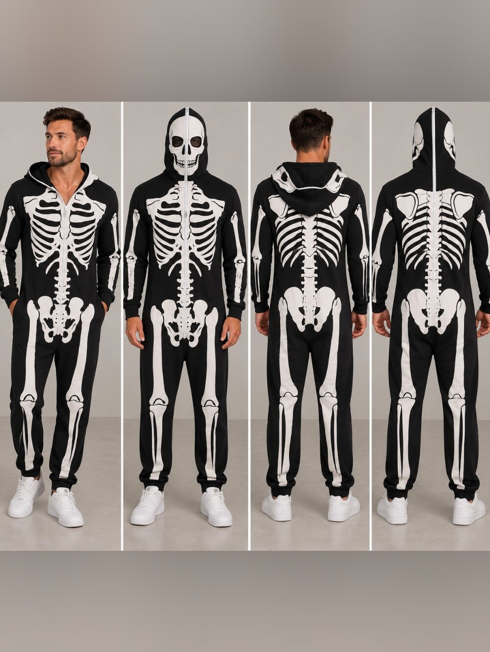 NWT Tipsy Elves Skeleton Costume Jumpsuit Hooded Unisex Large Halloween